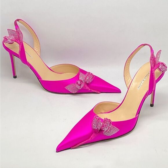 Mach & Mach Wonder Tulip 95MM Silk & Crystal Slingback Pumps size 40.5